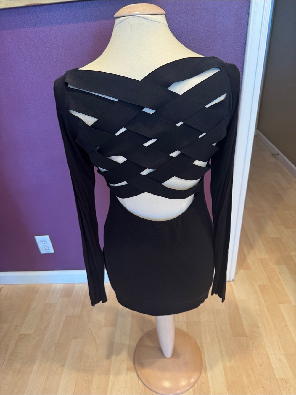 Classic Black Long-Sleeve Boatneck Dress